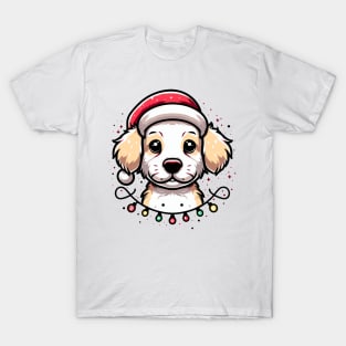 Adorable Dog Christmas Lights Santa Hat T-Shirt